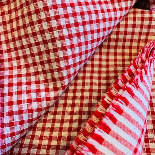 Noël : tissu en coton, vichy, rouge et blanc, 3 mm, taille du carreau, large de 150 cm, vente par 25 cm