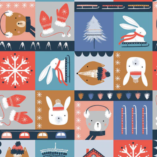 Noël :tissu en coton, dashwood, collection, snow much fun, neige, ski, jeux, blanc, bleu, rouge,vente par 25 cm/110