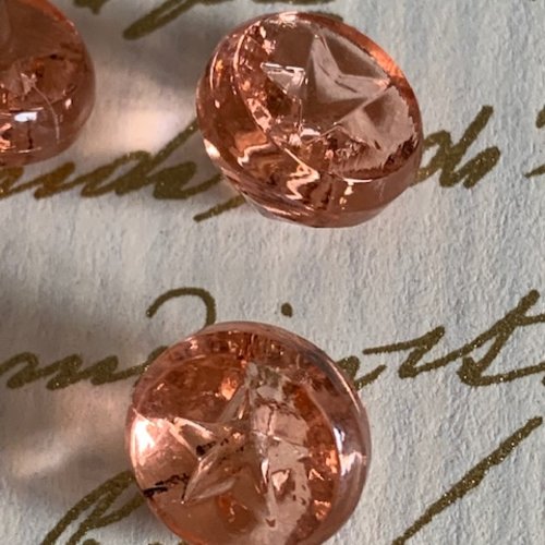 Magnifiques boutons de couture, en verre rosé, 11 mm, une étoile au coeur, vêtements, vente à la pièce