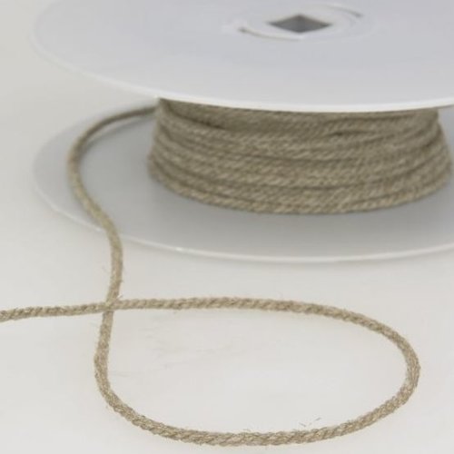 Cordelette en lin, de 2 mm d'épaisseur, de couleur gris-beige, vente par bobine de 25 mètres