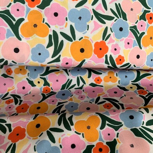 Tissu dashwood, en coton, très fleuri, de la collection week-end away, design de duchess plume, très joyeux, vente par 25 cm sur 110