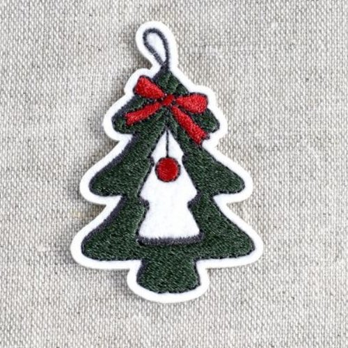 Ecusson, appliqué, thème de noël, mignon petit sapin, 5/3.5 cm, vert rouge et blanc, vente à l'unité