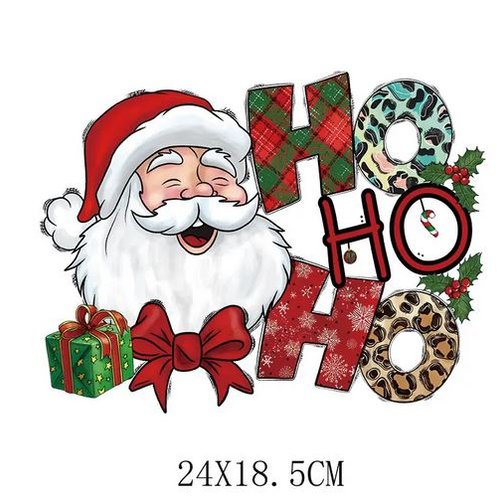 Noël : transfert, au fer chaud, santa et son rire, ses ho ho ho ! 24/18 cm, à la pièce