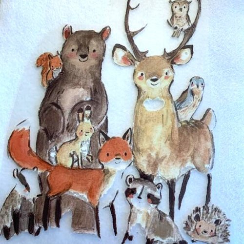 Transfert, appliqué, les animaux de la forêt, unis, 24/17.5 cm, ours, écureuil, renard, hérissons, vente à l'unité