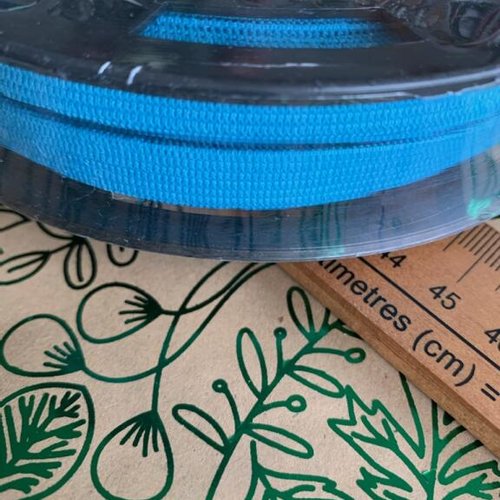 Rouleau d'élastique, 1 cm de large, de couleur turquoise, 25 mètres,