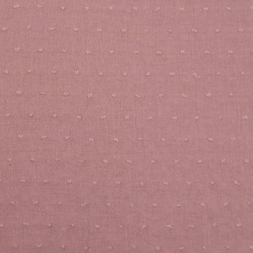 Voile de coton, léger, avec des plumetis, couleur rose ancien, large de 142 cm, vente par 50 cm de haut