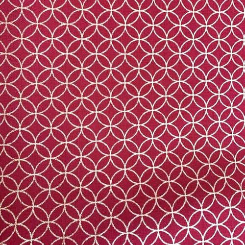 Tissu japonais, de la marque sevenberry, en coton, avec des ronds dorés, sur tissu rouge bordeaux, idéal fêtes, vente par 25 cm/110 cm