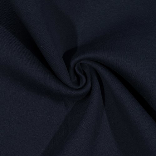 Nouveau : tissu sweat brossé, 70 % en coton, de couleur bleu marine, envers gratté, doux, vente par 50 cm/140 de laize