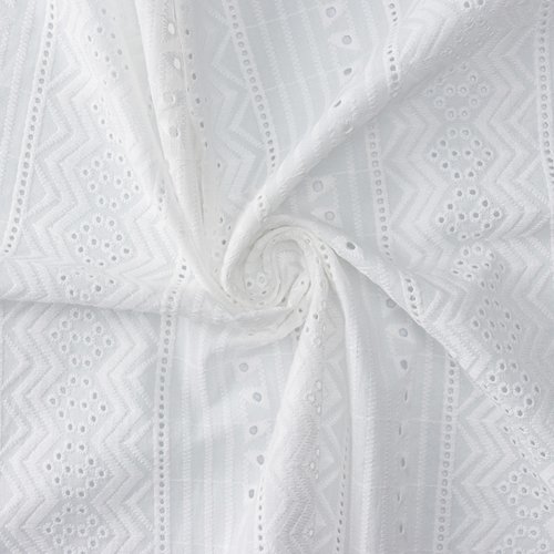 Tissu de broderie anglaise, sur voile de coton, 100 %, de couleur blanc cassé, jours sur la longueur, vente par 25 cm sur 145 cm de laize