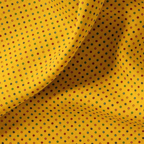 Tissu en coton, à pois multicolores sur jaune, large de 150 cm, nappe, pâques, vente par 25 cm de haut