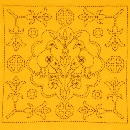 Kit sashiko, représente l'italie, avec des oiseaux et des tulipes, à broder, ville de assise, vente par kit