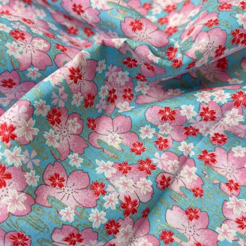 Nouveauté : tissu japonais naka fabrics, en coton, aux jolies couleurs, vert d'eau, rose, or, blanc, vente par 25 cm/110 cm