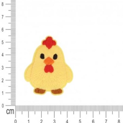 Voici le petit poussin, parmi les jonquilles à venir, appliqué, 5.5/4.5 cm, jaune rouge, vente à l'unité