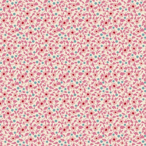 Tissu tilda, en coton, brie basics pink, minuscules fleurettes, roses et tain, sur uni blanc, vente par 25 cm/110 cm