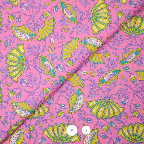 Coton indien, inaya ou indira, imprimé, de base rose fuchsia, motifs- jaune bleu et blanc-, vente par 50 cm sur 140 cm de laize