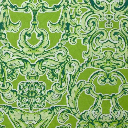 Voile de coton, imprimé dans les tons verts, citron, anis, kaki léger, émeraude, vente par 50 cm de haut sur 140 cm de laize