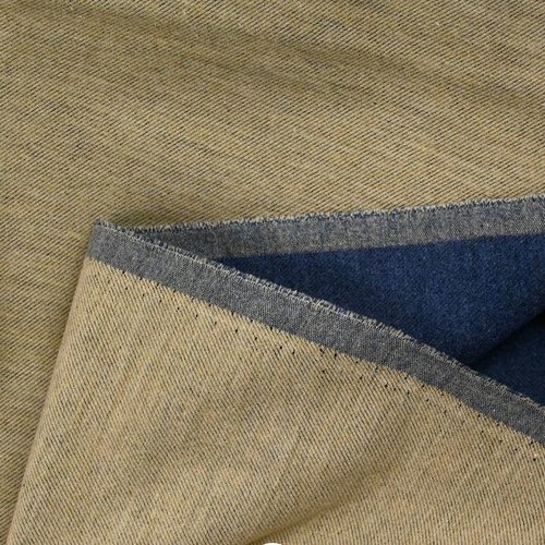 Tissu en coton, sergé ras, double face, beige et bleu marine, italie, haut grammage, vente par multiples de 50/150 cm