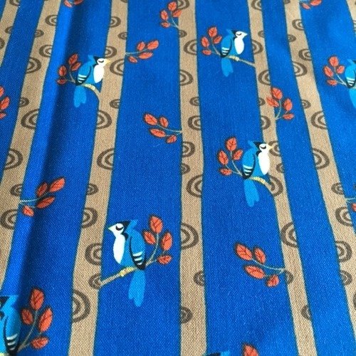 Tissu en coton, timeless treasures  45/55 cm, bleu, décor oiseaux, sur une branche, neuf