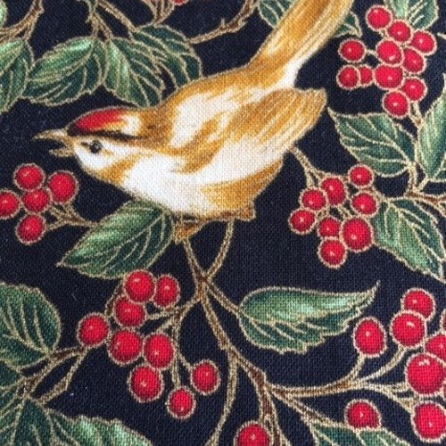 Tissu patchwork en coton doré, japonais, thème des oiseaux, volatiles dans les baies rouges, superbe ! 55/45 cm, neuf