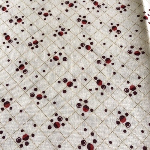 Tissu patchwork en coton, lecien design, japon, fond écru, petits ronds marron, bordeaux, 50/51 cm, neuf,