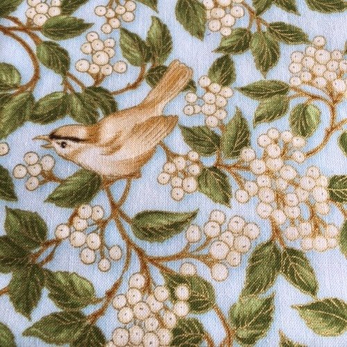 Tissu patchwork en coton doré,  japonais, r kaufman  thème des oiseaux, volatiles dans les baies blanches, neuf,  55/51 c