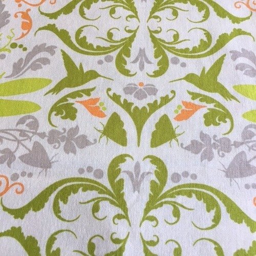 Tissu en coton, blend de jules davis, garden of delights, libellules, papillons, colibris sur fond blanc, 54/50 cm, neuf