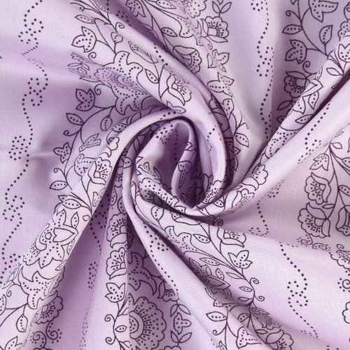 Tissu patchwork, quilting, en coton, fond lilas, motifs floraux, neuf, vente par 25/148 cm