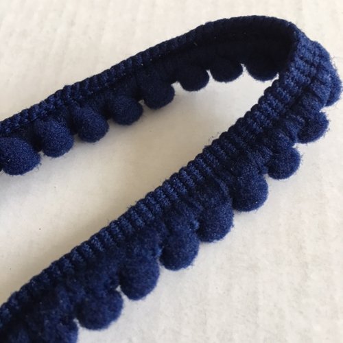 Galon ruban de pompons, en polyester, 1.2 cm de large, de couleur bleu marine, neuf, vendu au mètre