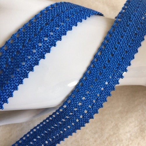 Dentelle, en coton bleu, française, 2 cm de large, galon de finition, neuf, vente au mètre