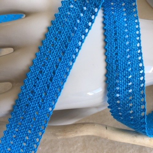 Dentelle, en coton bleu lumineux, française,2 cm de large, galon de finition, neuf, vente au mètre