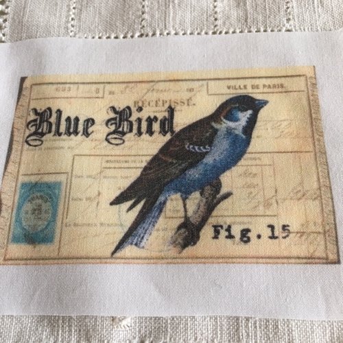 Coupon imprimé, oiseau bleu, création graphique  5,5 x 9 cm  france, neuf, vente à la pièce