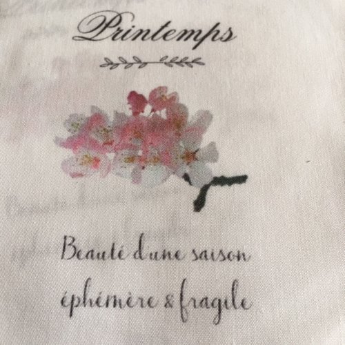 Coupon en coton pur, imprimé fleur de pommier, printemps, 9/6 cm, avec inscriptions, neuf, vente à la pièce