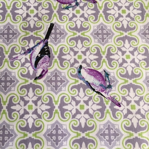 Tissu en coton, gutermann, "nothing hill",  les oiseaux mauves sur fond clair, doux, lilas, vert, neuf, vente par 25 cm / 150 cm de laize