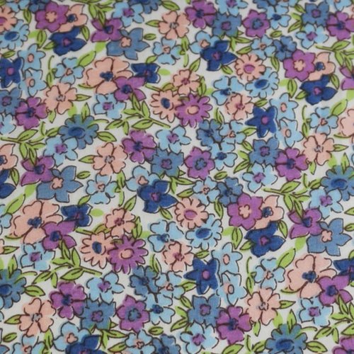 Tissu, couture, en soie et coton, voluptueux, petites fleurs, parme, bleu, vert, rose poudré, vente par 50 cm /135 cm de laize