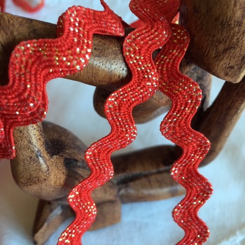 Ruban de croquet, serpentine, iridescente, deux tons, rouge et or, 10 mm, vendu au mètre