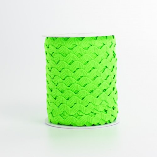 Croquet, serpentine,12 mm,  en 100 % polyester, vert fluo, pour tous embellissements, vente au mètre