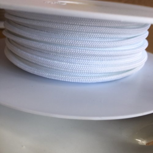 Cordon, lacet en polyester, 3 mm de diamètre, de couleur blanche, made in france, vente au mètre