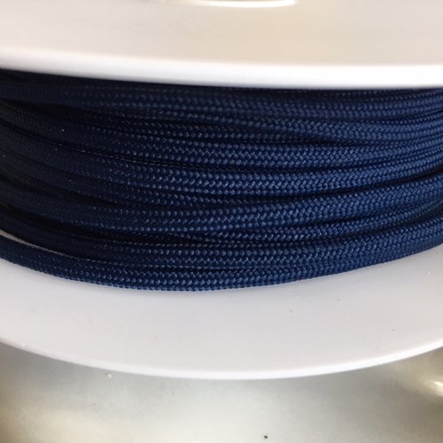 Cordon, lacet en polyester, 3 mm de diamètre, de couleur bleu marine, made in france, vente au mètre