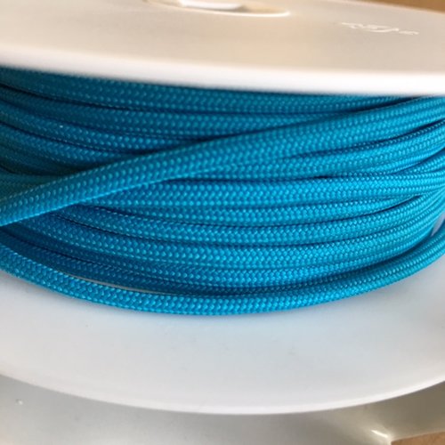 Cordon, lacet en polyester, 3 mm de diamètre, de couleur turquoise, made in france, vente au mètre