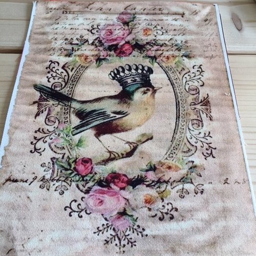 L'oiseau roi, embellissement textile de 15/19.5 cm, beige rosé, couronne sur la tête, vente à l'unité