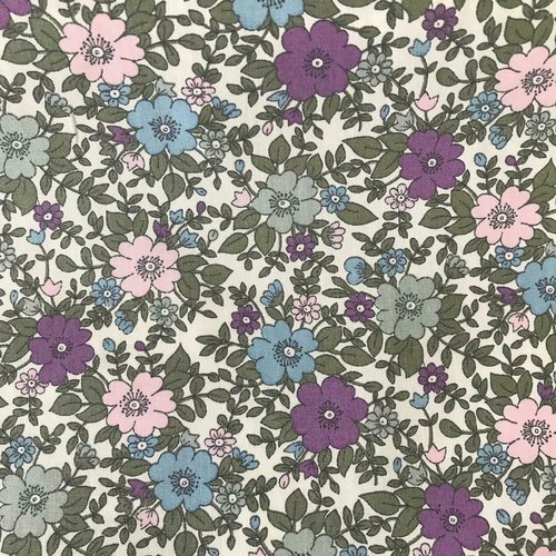 Tissu floral, en coton, pour patchwork ou vêtement, roses & hubble, pensées, tons lilas roses bleus, 25 cm/110 cm