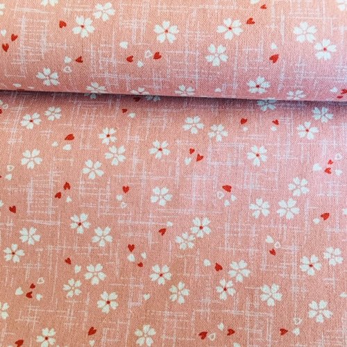 Tissu japonais, sevenberry, fleurs de cerisiers, sur coton, 100 %, rose doux, blanc, note de brique, vente par 25/110 cm