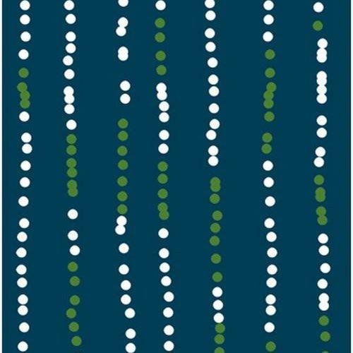 Tissu en coton, stof, kira, fond bleu canard, avec des ronds verts et blancs, 13 mm, vente par 25 cm de haut/112 cm de large