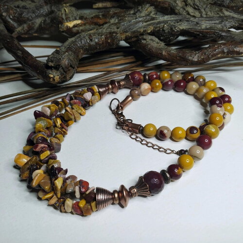 Collier court automne, bohème/rustique, jaspe mokaïte, élégance et simplicité, couleurs automne, pierres gemmes, cadeau femme