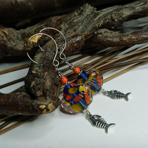 Boucles d'oreilles estivales, boho chic, perles au chalumeau coquillages multicolores, gaies, claires, cadeau femme