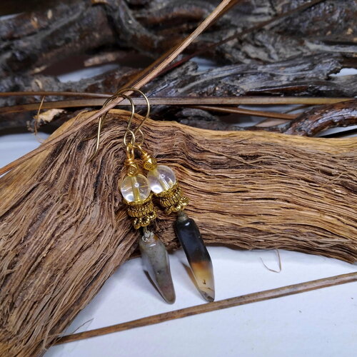 Élégantes boucles d'oreille boho chic, perles de citrine aa et gouttes d'agate dépareillées, citadines, gemmes, courtes, cadeau femmes