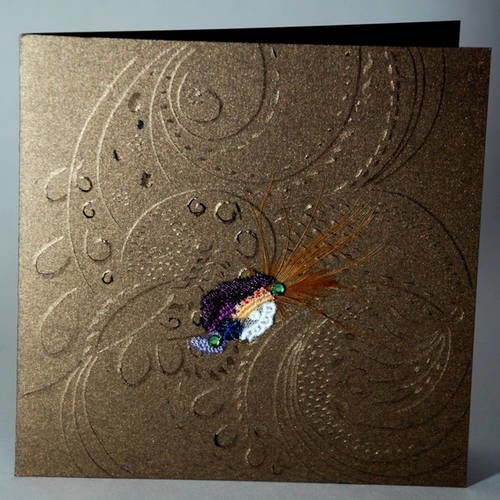 Carte dentelle avec plumes et rubans,bronze irisé n°3 