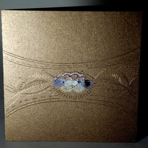 Carte dentelle avec plumes et rubans,bronze irisé n°8