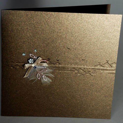 Carte dentelle avec plumes et rubans,bronze irisé n°9