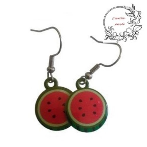 Boucle d'oreille motif  pastèque